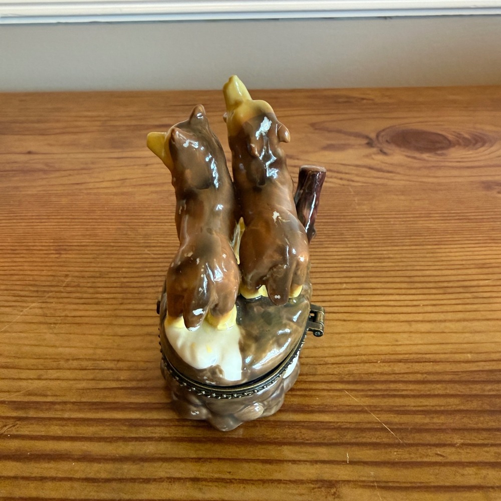 Vintage Ceramic Trinket Box Wolves Howling Forest Hinged Lid Jewelry Organizer - Picture 5 of 8